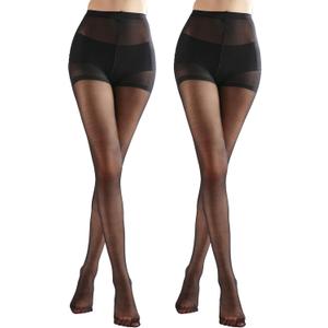Weziarer 2 Pairs Women's Sheer Tights with Run-Resist,20D Ladies High Waist Support Control Top Pantyhose-Reinforced Toes (Black) Weziarer 2 Pairs Women's Sheer Tights with Run-Resist,20D Ladies High Waist Support Control Top Pantyhose-Reinforced Toes (Black)