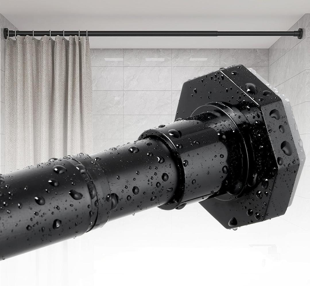 ALLZONE Tension Shower Curtain Rods No Drilling, 29 to 85 Inches, Spring Loaded Curtain Rods for Windows, Adjustable Shower Rod for Bathroom, Heavy Duty Tension Rod Fits Various Wall Types, Black