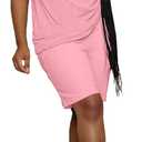 PINSV 2 Piece Sets for Women Summer Casual Short Sleeve Top and Short Workout Jogger Sets Pink XL