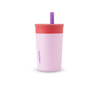 Owala Kids Insulation Stainless Steel Tumbler with Spill Resistant Flexible Straw, Easy to Clean, Kids Water Bottle, Great for Travel, Dishwasher Safe, 12 Oz, Pink and Purple (Lilac Rocket)