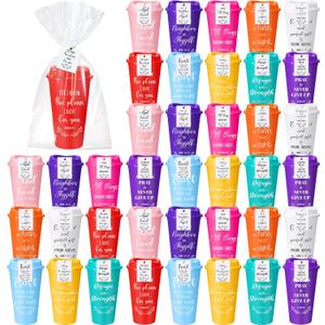 LemonRoad 80 Sets Christian Gifts Bulk 16oz Reusable Bible Verse Coffee Cups with Lids Cards and Gift Bags Inspirational Religious Gifts for Church Party (Bright Color)