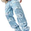 WEIBUMAOYI Men's Wide-Leg Jeans Straight Leg Carpenter Denim Pants Loose fit Trousers (34, Bluepatch005)