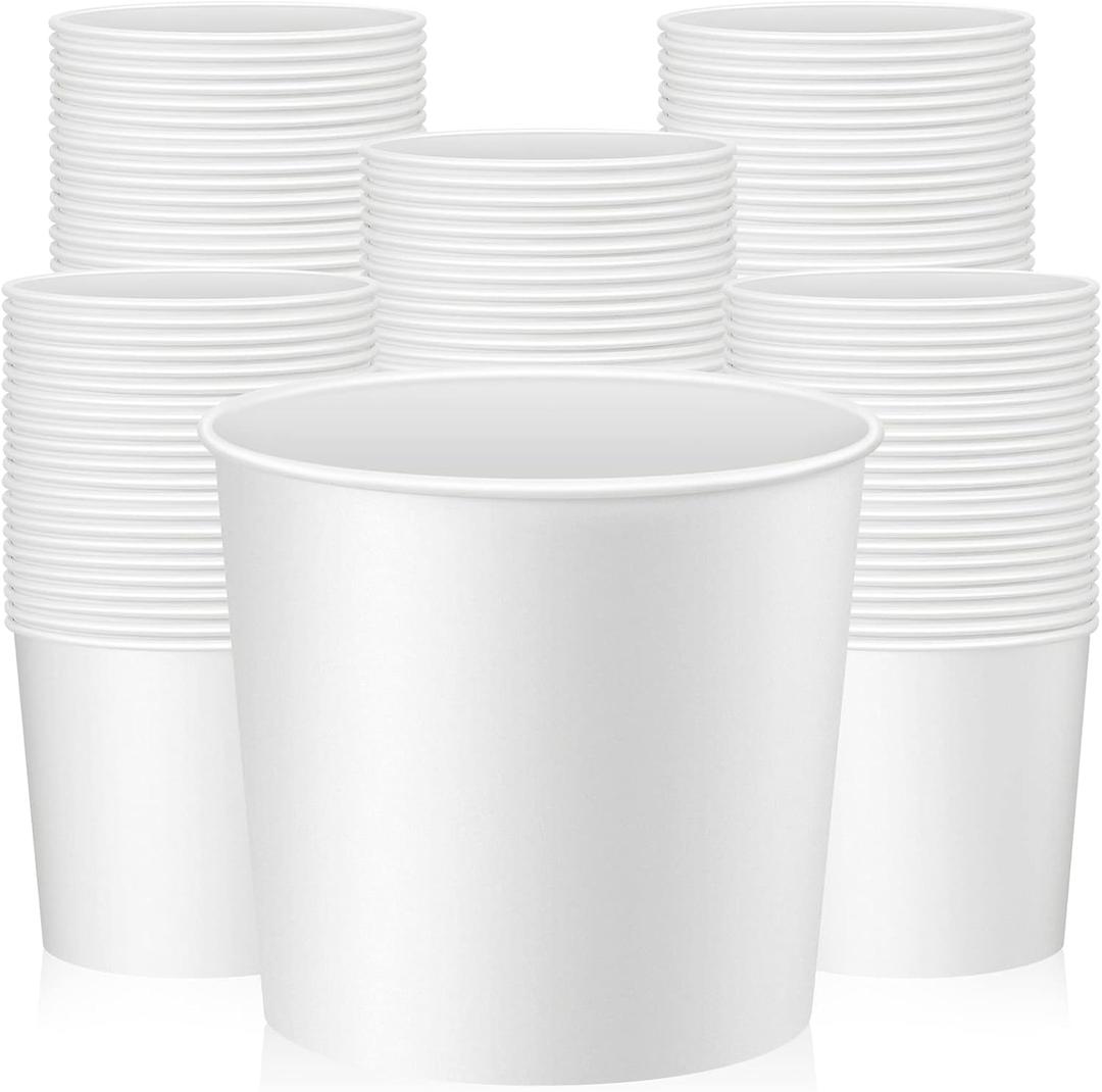 Hoolerry 100 Pcs 85 oz Paper Bucket Cardboard Food Bucket Bulk Disposable Food Container for Birthday Party, Wedding, Baby Shower, Event Gather Party Supplies (Cardboard,White)
