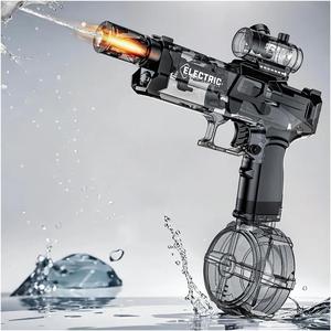 Electric Water Gun with Muzzle Flash, High Capacity Powered Water Gun, 28-32 FT Range Automatic Water Toys Summer Outdoor Pool, Rechargeable Battle Water Games Gun for Kids Adults (Black)
