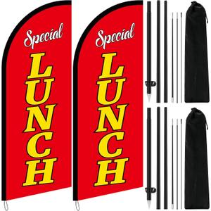 2 Pcs 7ft Lunch Special Restaurant Advertising Feather Banner with Flag Pole Kit Advertising Banner Sign for Store Fronts, Cafes, Retailers, Shops, Food Trucks, Events, Fairs, Restaurants