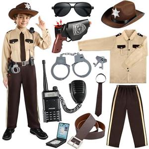 GIFTINBOX Police Costume for Kids, Sheriff Costume for Boys, Kids Sheriff Cowboy Costume with Accessories Halloween Costumes, Size XS