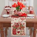 XCHI Roses Flowers Love Hearts Vase Valentines Day Table Runner Table Decoration for Party Home Kitchen Dining Dinner Holiday Decor 13x36 Inch
