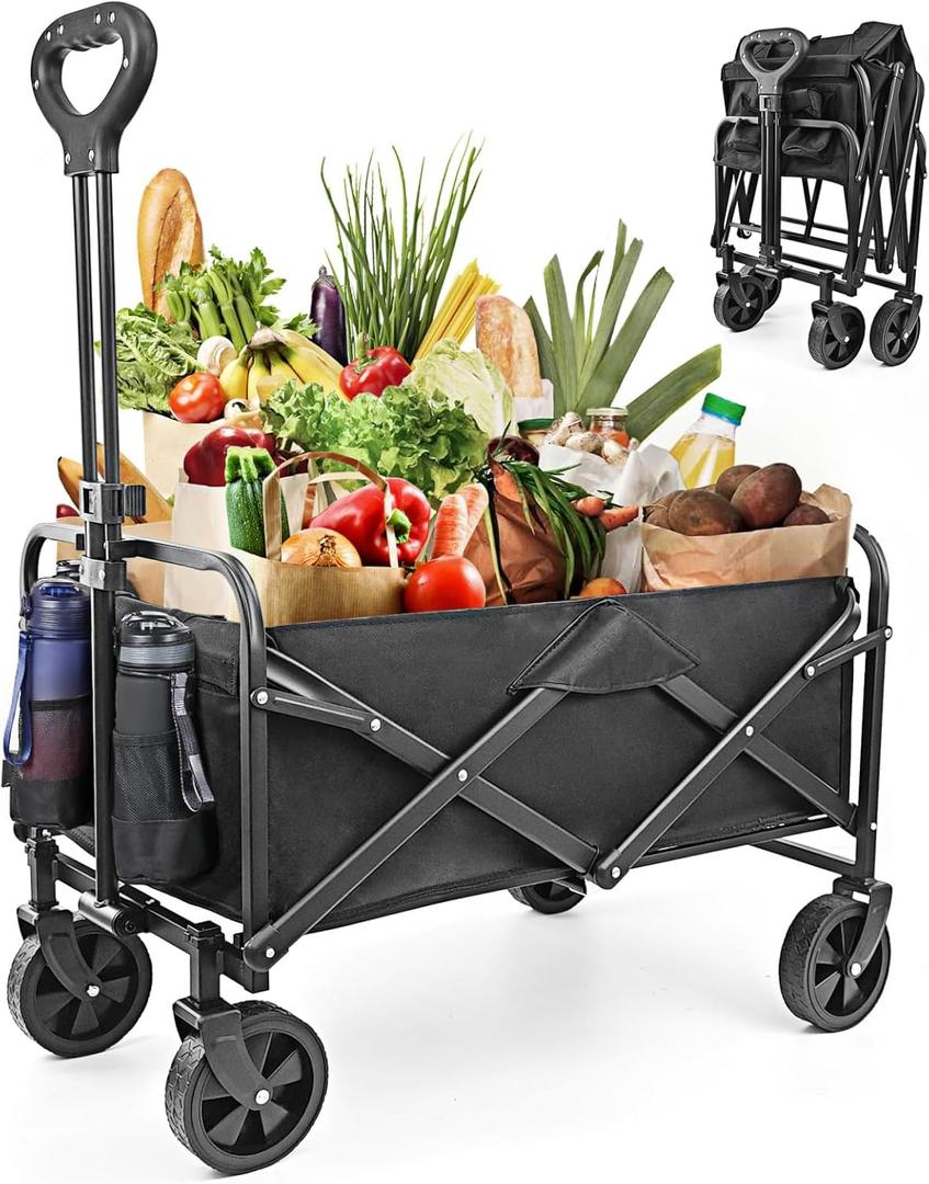NEOTEC Collapsible-Folding-Wagon - Wagon Cart Heavy Duty Foldable Outdoor Utility with Silent Universal Wheels, Adjustable Handle for Camping