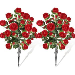 Lunmon 2 Pack 3ft Artificial Camellia Plants Tree 36" Faux Camellia Flower with Spike UV Resistant Realistic Fake Floral Blooming Bush for Indoor Outdoor Front Door Porch Backyard Garden, Burgundy