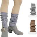 Womens Classic Cable Knit Leg Warmers  2 Pairs in 10 Colors Vintage-Inspired Winter Warmers (Dark Khaki & Light Gray)