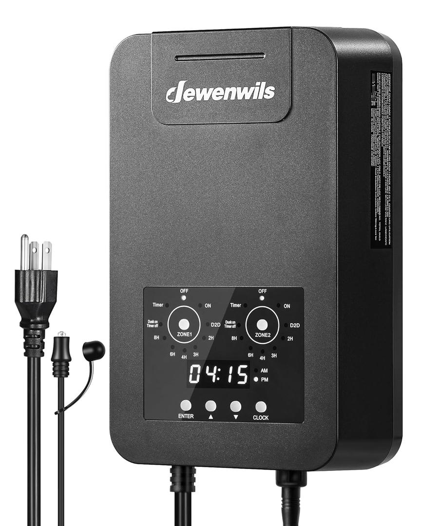 DEWENWILS 300W DC Low Voltage Landscape Transformer with 2 Zones, Photocell Sensor & Timer, Outdoor Low Voltage Transformer, Landscape Lighting Transformer for Spot Light Steplight