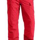 FREE SOLDIER Men's Waterproof Snow Insulated Pants Winter Skiing Snowboarding Pants with Zipper Pockets (Medium(34-36)/32L, Red)
