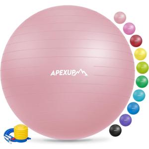 APEXUP Yoga & Pilates Ball - Anti Slip Heavy Duty Gym Ball for Fitness, Balance & Core Workout (L (23"~26") 65cm, Pink)