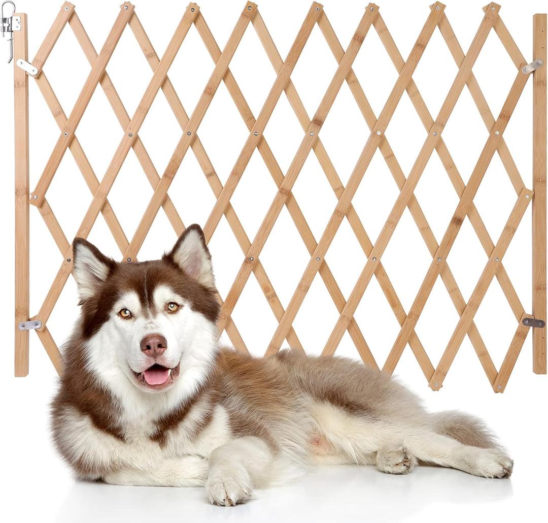 Hoomall Retractable Dog Gate Expandable Dog Fence Wooden Screen Door Accordion Gates Portable for Doorways Pet Gate Pet Safety Patio Garden Lawn 42"W x 29.52"H