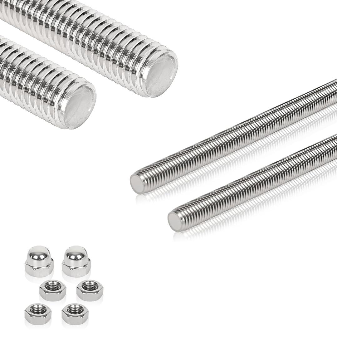 2 Pcs 304 Stainless Steel M10 Fully Threaded Rod,10"(255mm) Long Threaded Rod,Right Hand Threadswith Nuts (2, M10x255mm)