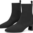 Women's Ankle Boots Comfortable Pointed Toe Breathable Sock Knit Low Heel Fall Work Office Booties (41, Chunky-black)