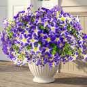 Daynight 16 Pcs Faux Petunias Artificial Flowers for Outdoors, UV Resistant Fake Purple Petunias Plants Realistic Silk Flowers for Porch Front Door Garden Window Outside Decor (16, Purple)