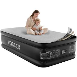 Twin Air Mattress with Built-in Pump,18'' Foam Topper Blow Up Mattress,Luxury Inflatable Mattress 2 Mins Self-Inflation/Deflation - Breathable and Flatness-Free for Camping, Home & Guests (Grey)