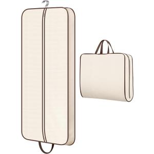 MISSLO 60" Foldable Garment Bags for Travel for Women Dress Bags for Gowns Long Hanging Bag for Closet Storage Dress Protector Bag for Gowns, Suits, Coats, Beige