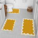 Uphome Yellow Bathroom Rugs Set Scalloped Non-Slip Cute Bathroom Mats Sets 3 Piece with U-Shaped Contour Absorbent Plush Microfiber Bath Rugs Washable Fun Aesthetic Floor Mats for Sink Tub Toilet