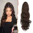 BARSDAR Claw Clip Brown Ponytail Extension - Wavy Brown Ponytail Extensions for Women - 20 Inch Long Wavy Ponytails Synthetic Claw Clip in Pony Tails Hairpieces Daily