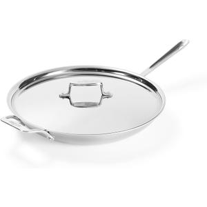 All-Clad D5 5-Ply Brushed Stainless Steel Fry Pan With Lid, 14 Inch, Compatible With Any Stovetop Including Induction, Oven Broiler Safe 600F, Pots and Pans, Frying Pan, Skillet, Cookware, Silver