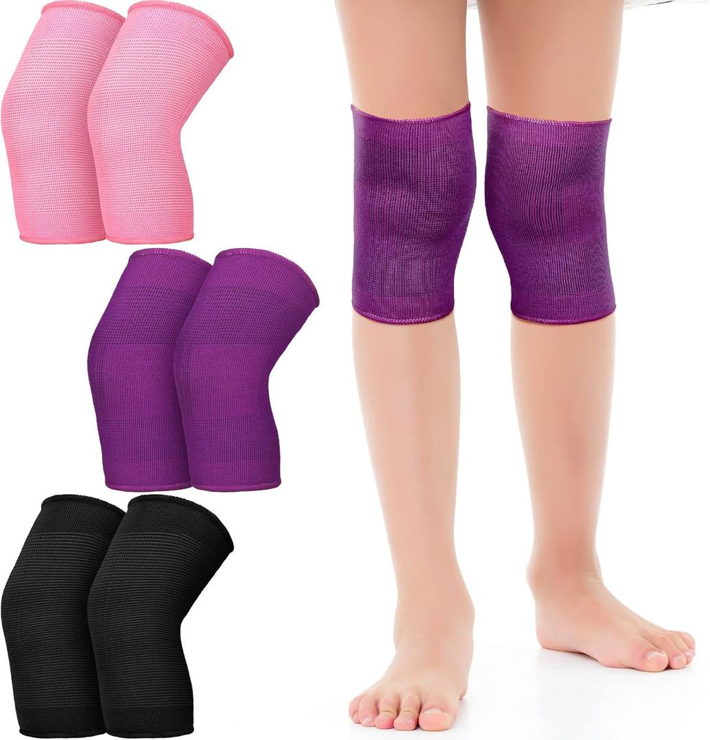 Hungdao 3 Pairs Kids Knee Brace Breathable Flexible Elastic Knee Sleeves for Kids Girls Volleyball Basketball Dance Skating (Medium)