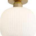 KCO Lighting Mid Century Modern Antique Brass Flush Mount Ceiling Light Brushed Gold Milk Glass Semi Flush Mount Ceiling Light Farmhouse Hallway Globe Ceiling Light Fixture, 10.4 inches x 7.8 inches