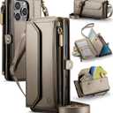 Wallet Case Compatible with iPhone 16 Pro Max 6.9" RFID Blocking 10-Card Holder Soft PU Leather Magnetic Snap Strap Zipper Pocket Phone Case Fit for iPhone 16 Pro Max - Desert Titanium