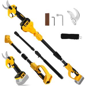 Cordless Pruning Shears Compatible with Dewalt 20V, Electric Pruning Shears with Extension Pole up to 4.57m Range, LCD Display 30 mm Battery Pruning Shears & Loppers for Garden (No Battery)
