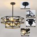 7-Light Dining Room Chandelier, Black Geometric Cage Ceiling Light Fixture, Adjustable Height Farmhouse Hanging Industrial Pendant Light with E26 Base for Kitchen Island Living Room Bedroom Foyer