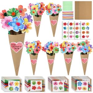 Lechidodo Valentine's Day Gifts for Kids - 24 Pack Valentine Craft Kit DIY Flower Bouquet Set, Valentine Craft Kits Home/Class Activities,Valentines Favors for Kids Classroom Gifts Exchange
