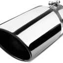 4 inch Inlet Exhaust Tip, 6" Outlet 12" Overall Length Stainless Steel Exhaust Tail Pipe, Bolt-On, Rolled Edge, Slant Sleek Angle Cut, Polished Tailpipe, Silvery