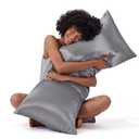 Bedsure Satin Body Pillow Pillowcase, Similar to Silk Body Pillow Cover with Zipper, Soft & Breathable Long Pillow Case, Cooling & Silky Long Pillowcase for Hair and Skin, Dark Grey, 20x54 Inches