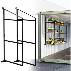 2 Pack Shipping Container Shelving Shelf Capacity up to 1100 lbs, 3 Tiers Shipping Container Hanging Bracket Shelf Rack Shipping Container Accessories for Cargo Storage (Black)