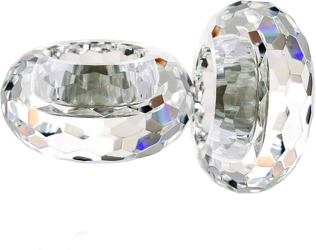 Crystal Tealight Candle Holders, Handmade Cut Crystal Candle Holder Banquet Decorations for Home 3.2" Diameter x 1.6" High Set of 2
