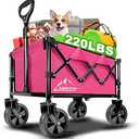 Amnow Collapsible Wagon Cart with Wheels Foldable, Folding Wagons Carts with Silent Universal Wheels, Large Grocery Cart On Wheels, Heavy Duty Utility for Shopping Beach Sports Fishing Camping, Pink