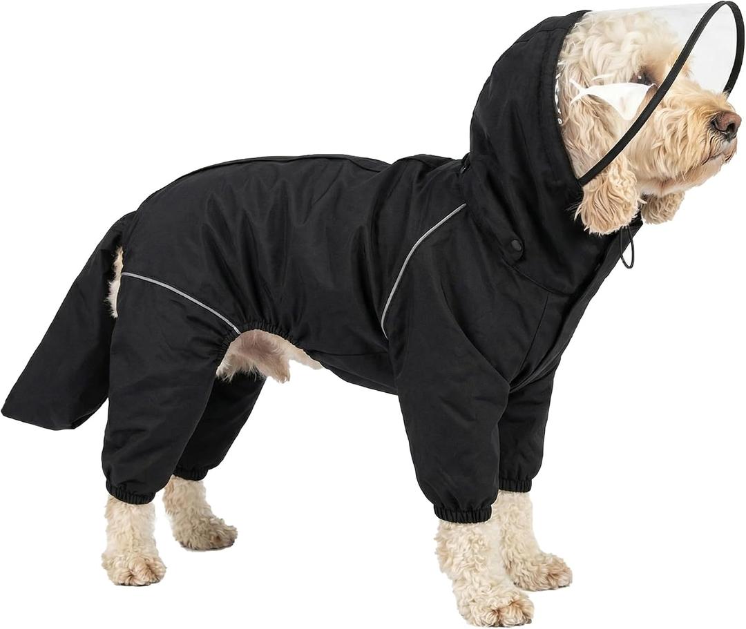 Dog Raincoat for Medium Large Dogs,rain Jacket Coat, Full Leg Coverage Waterproof Rain Suit with Detachable Hood & Tail, Reflective Strips, Snag-Free Top Zipper (Black for Girl, XX-Small)