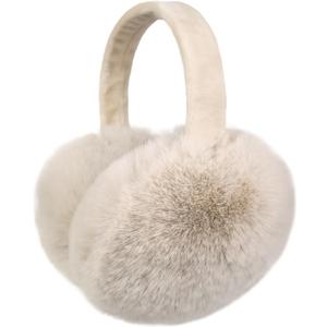 2 x LCXSHYE Winter Ear Warmers for Women Foldable Soft Fluffy Ear muffs Girls Cute Ear Covers for Cold Weather (Beige)
