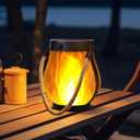 iBaycon 1 Pack Gen Solar Lanterns Lights, Ultra-Real Flame Garden Lights with Dual Charging USB & Solar, 1 Modes Outdoor Waterproof Hanging Lantern for Yard Home Brithday Gifts (Warm White)
