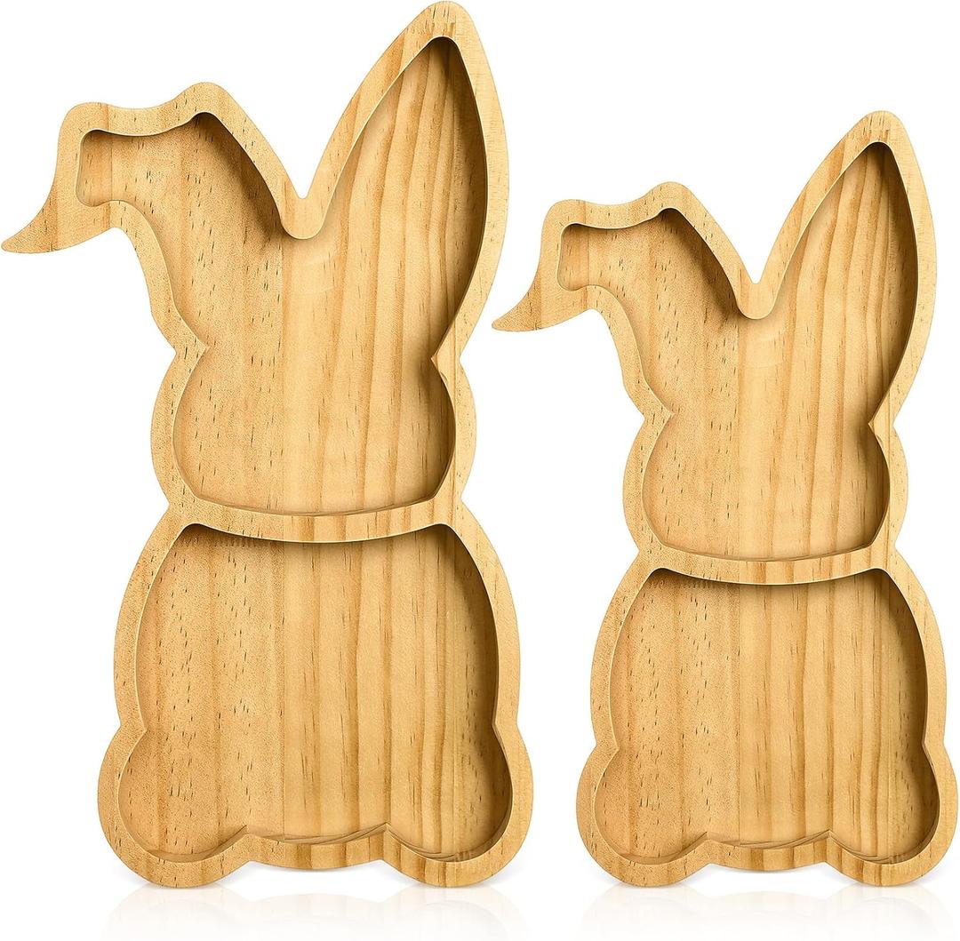 Maxcheck 2 Pcs Easter Farmhouse Bunny Serving Platter Large Rustic Spring Bunny Snack Fruit Meat Cheese Board Charcuterie Platters for Easter Spring(Classic Style)
