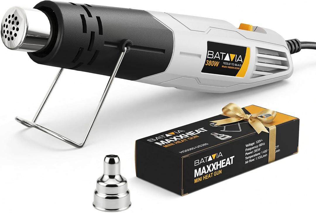 Mini Heat Gun - BATAVIA 380W Fast Heat Hot Air Gun Tool with Uniform Heat Tech & Dual Protection Fuses, 2 Temp (572F/1022F)+Nozzle with Overheat Protection for DIY Crafts, Vinyl Wrap, Shrink Tubing