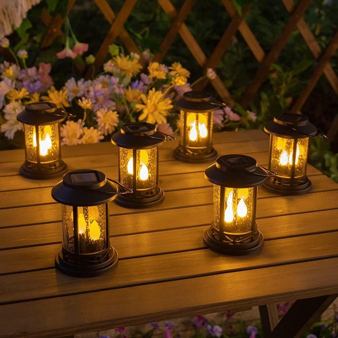 Beautyard Outdoor Solar Candles Lights Flickering Decorative Lantern Stake Lighting for Garden, Backyard, Lawn, Pathway, Patio Accessories and Decor ( Small 6 Pack , Black )