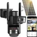 Dual Lens Solar Security Cameras Wireless Outdoor, 360 View Pan/Tilt Home Security Camera with 6MP Color Night Vision, 5GHz/2.4Hz WiFi 6, PIR Motion Detection, Spotlight Siren, 2-Way-Audio (Black)
