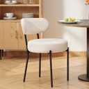 DUMOS Dining Chairs Set of 2, Mid Century Modern Chair Round Upholstered Curved Backrest, Kitchen Vanity Living Room Chairs with Black Metal Legs，Light Beige