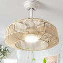 20" Caged Ceiling Fan with Light, Rattan Boho Chandelier Ceiling Fans with Lights Remote Control, LED Dimmable Lighting with 6 Speeds for Bedroom, Nursery, Living Room