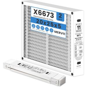 2 Pack X6673 20x25x5 Replacement Air Filter for Lennox X6673 HCF20-11, FC100A1037, Furnace HVAC System, MERV 11, Foldable Design(Actual Size: 19.75 x 24.75 x 4.38 Inches)