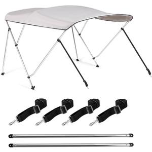 3 Bow Bimini Top Cover for Boat, 900D Canvas Boat Canopy - 6'L x 46" H x 67"-72" W, Includes 4 Adjustable Nylon Straps 2 Rear Support Bars Mounting Hardware Storage Cover 1" Aluminum Frame - Gray (Grey)