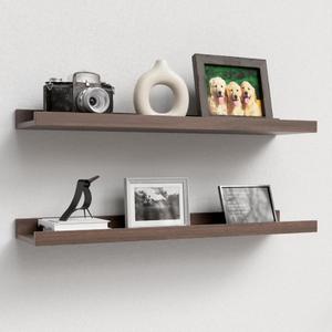 Floating Shelves Set of 2, Long Wall Shelf with Lip, 24in, Walnut, 23.6 in