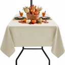 Outdoor Tablecloth with Umbrella Hole - Patio Table Cloth Zippered Square 60x60 Inch, Beige Linen-Look Polyester Table Cover Water Resistant for Picnic Outside